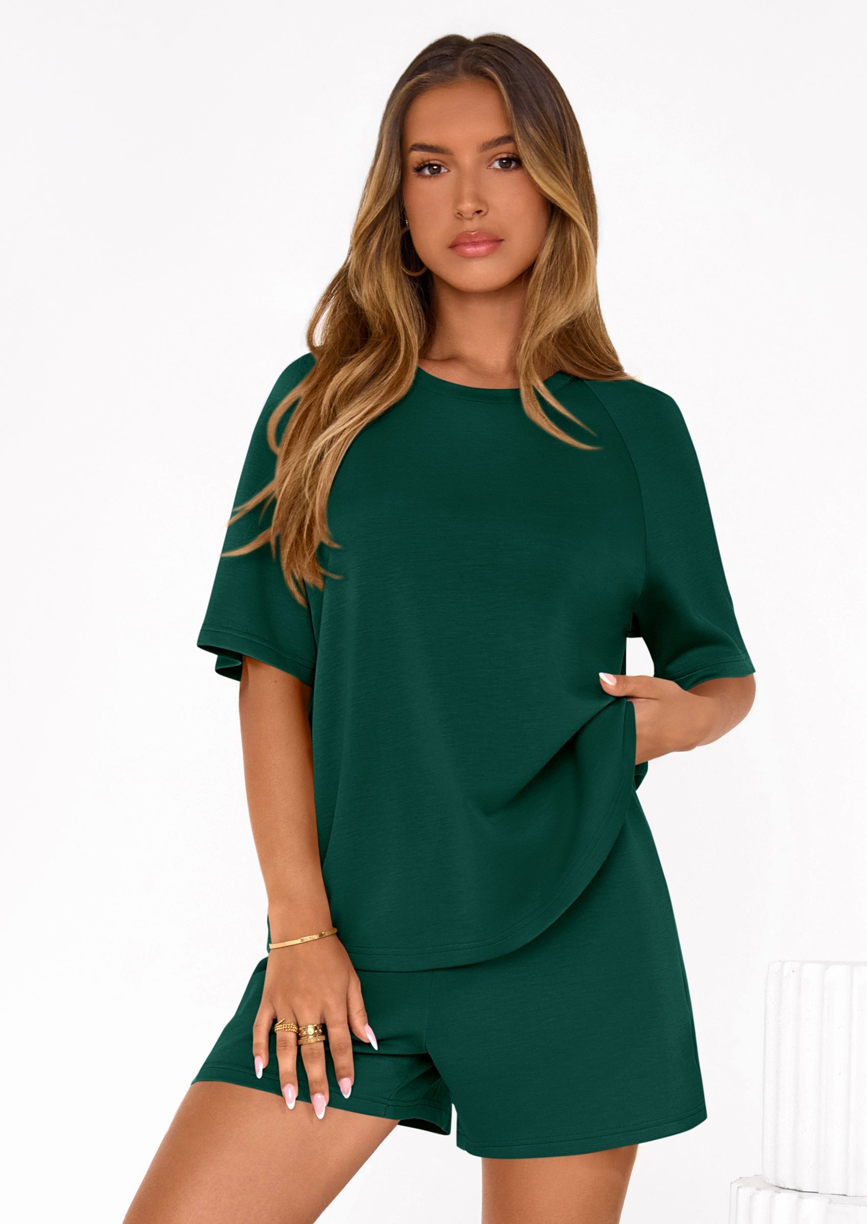 PRETTYGARDEN Women's 2 Piece Lounge Sets Short Sleeve Shirts Casual Tops Shorts Matching Clothing Summer Airport Outfits PRETTYGARDEN