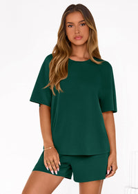 PRETTYGARDEN Women's 2 Piece Lounge Sets Short Sleeve Shirts Casual Tops Shorts Matching Clothing Summer Airport Outfits PRETTYGARDEN