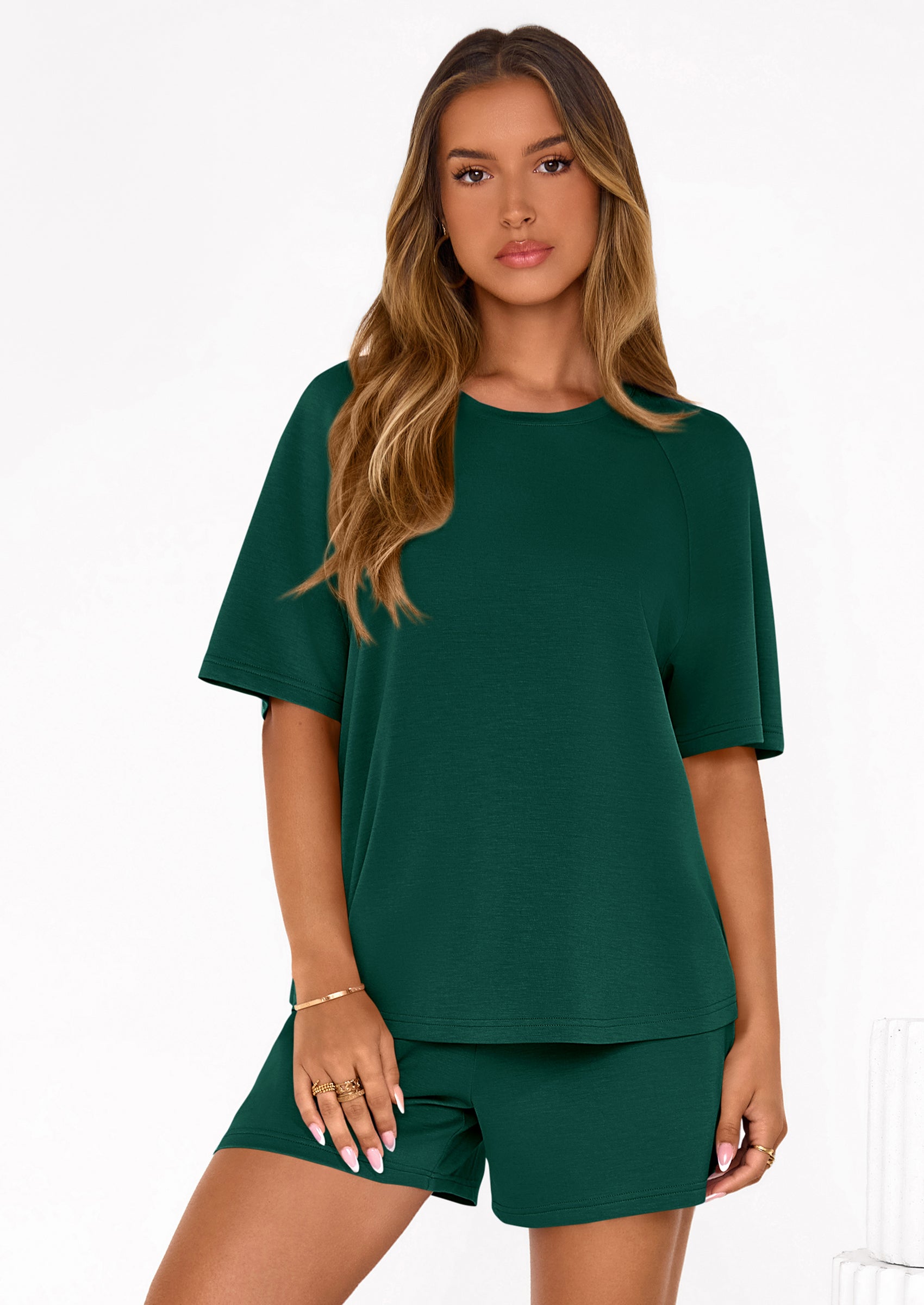 PRETTYGARDEN Women's 2 Piece Lounge Sets Short Sleeve Shirts Casual Tops Shorts Matching Clothing Summer Airport Outfits PRETTYGARDEN