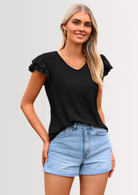 PRETTYGARDEN Summer Tops for Women Spring Trendy Fashion Clothes Casual Ruffle V Neck Short Sleeve Shirts Blouses