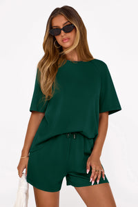 PRETTYGARDEN Women's 2 Piece Lounge Sets Short Sleeve Shirts Casual Tops Shorts Matching Clothing Summer Airport Outfits PRETTYGARDEN