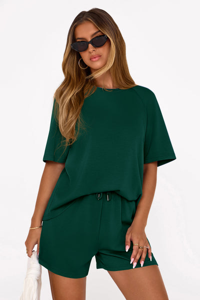 PRETTYGARDEN Women's 2 Piece Lounge Sets Short Sleeve Shirts Casual Tops Shorts Matching Clothing Summer Airport Outfits PRETTYGARDEN