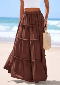 PRETTYGARDEN Women's Tiered Maxi Skirt Summer Spring Fashion 2026 High Waisted Long Flowy Casual Boho Beach Vacation Clothes PRETTYGARDEN