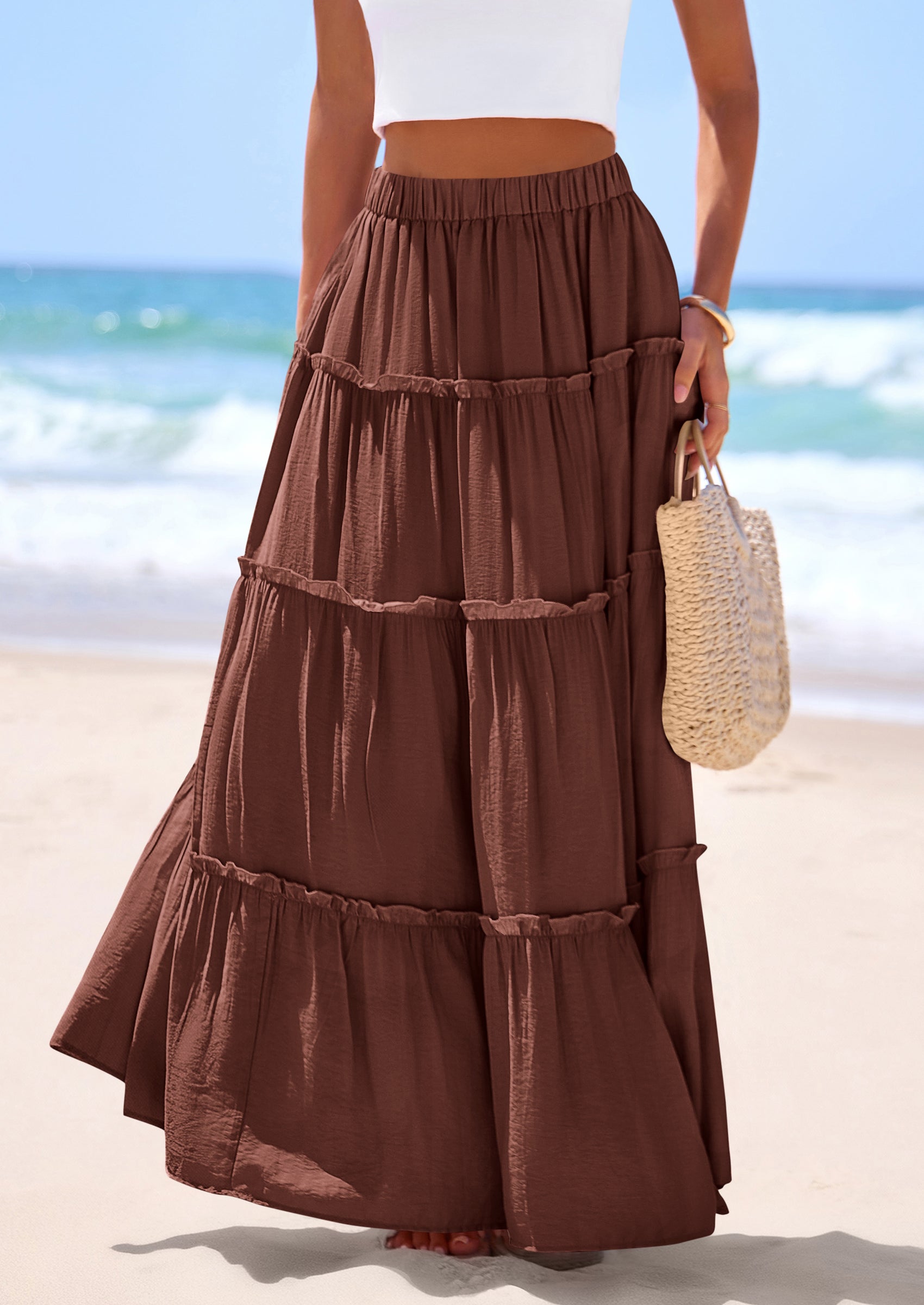 PRETTYGARDEN Women's Tiered Maxi Skirt Summer Spring Fashion 2026 High Waisted Long Flowy Casual Boho Beach Vacation Clothes PRETTYGARDEN