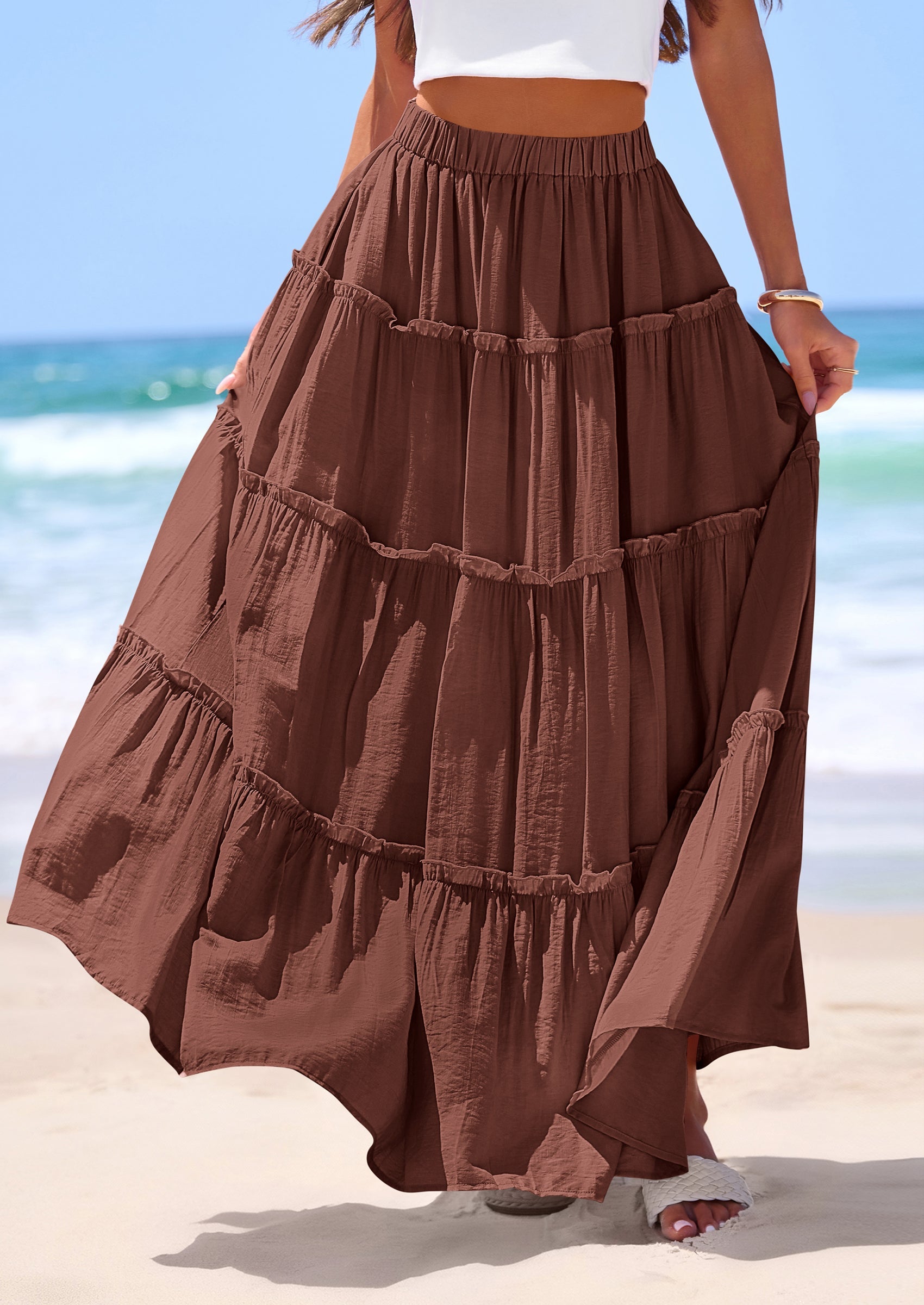 PRETTYGARDEN Women's Tiered Maxi Skirt Summer Spring Fashion 2026 High Waisted Long Flowy Casual Boho Beach Vacation Clothes PRETTYGARDEN