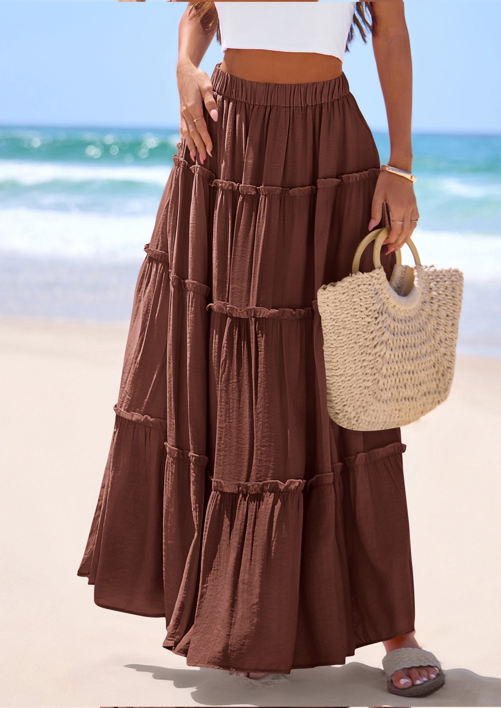 PRETTYGARDEN Women's Tiered Maxi Skirt Summer Spring Fashion 2026 High Waisted Long Flowy Casual Boho Beach Vacation Clothes PRETTYGARDEN