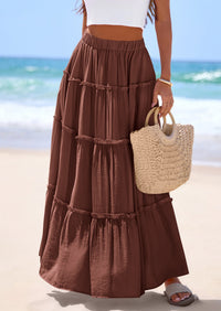 PRETTYGARDEN Women's Tiered Maxi Skirt Summer Spring Fashion 2026 High Waisted Long Flowy Casual Boho Beach Vacation Clothes PRETTYGARDEN