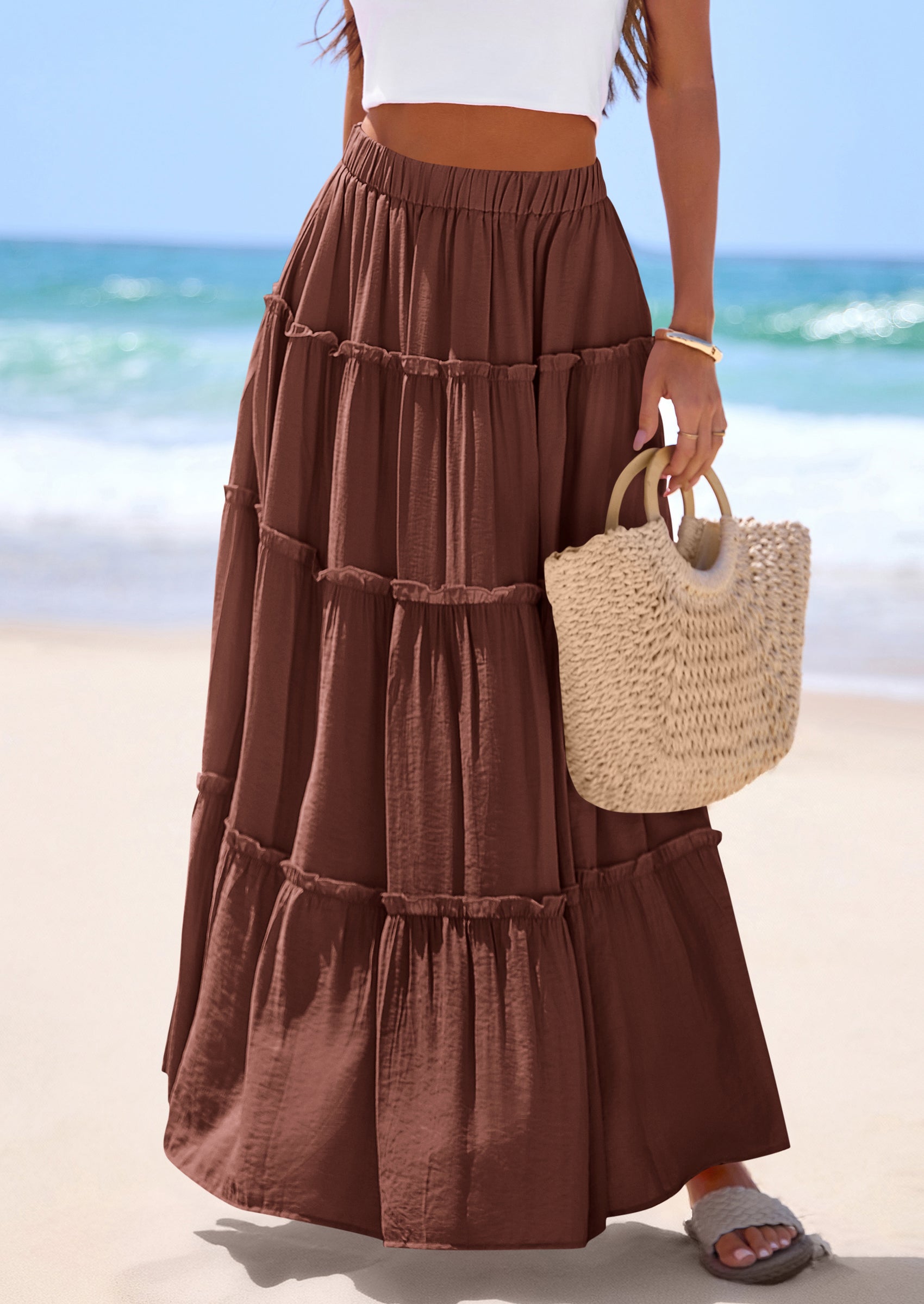 PRETTYGARDEN Women's Tiered Maxi Skirt Summer Spring Fashion 2026 High Waisted Long Flowy Casual Boho Beach Vacation Clothes PRETTYGARDEN