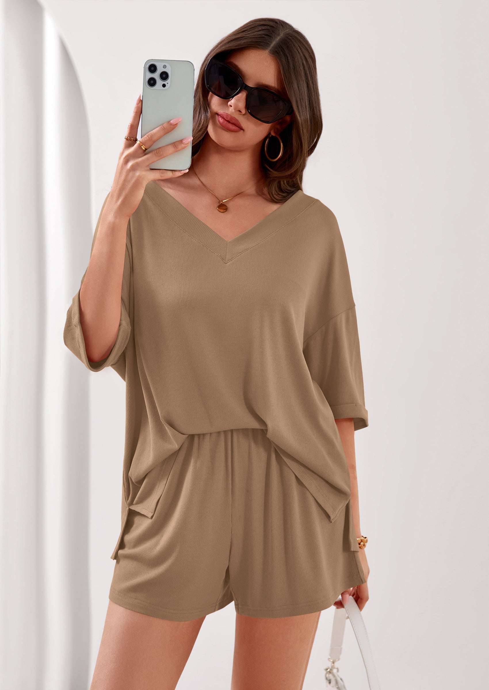 PRETTYGARDEN Womens 2 Piece Sets Oversized Vneck Half Sleeve Tops Shorts Lounge Set Casual Summer Travel Beach Outfits PRETTYGARDEN