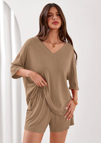 PRETTYGARDEN Womens 2 Piece Sets Oversized Vneck Half Sleeve Tops Shorts Lounge Set Casual Summer Travel Beach Outfits PRETTYGARDEN