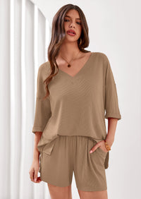 PRETTYGARDEN Womens 2 Piece Sets Oversized Vneck Half Sleeve Tops Shorts Lounge Set Casual Summer Travel Beach Outfits PRETTYGARDEN