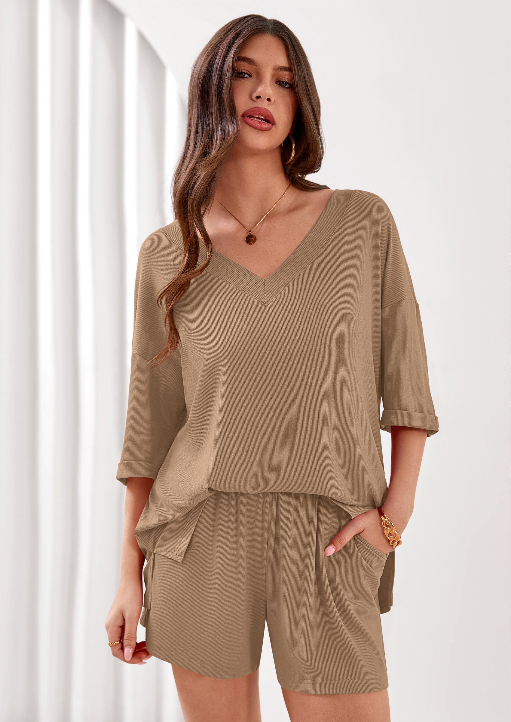 PRETTYGARDEN Womens 2 Piece Sets Oversized Vneck Half Sleeve Tops Shorts Lounge Set Casual Summer Travel Beach Outfits PRETTYGARDEN