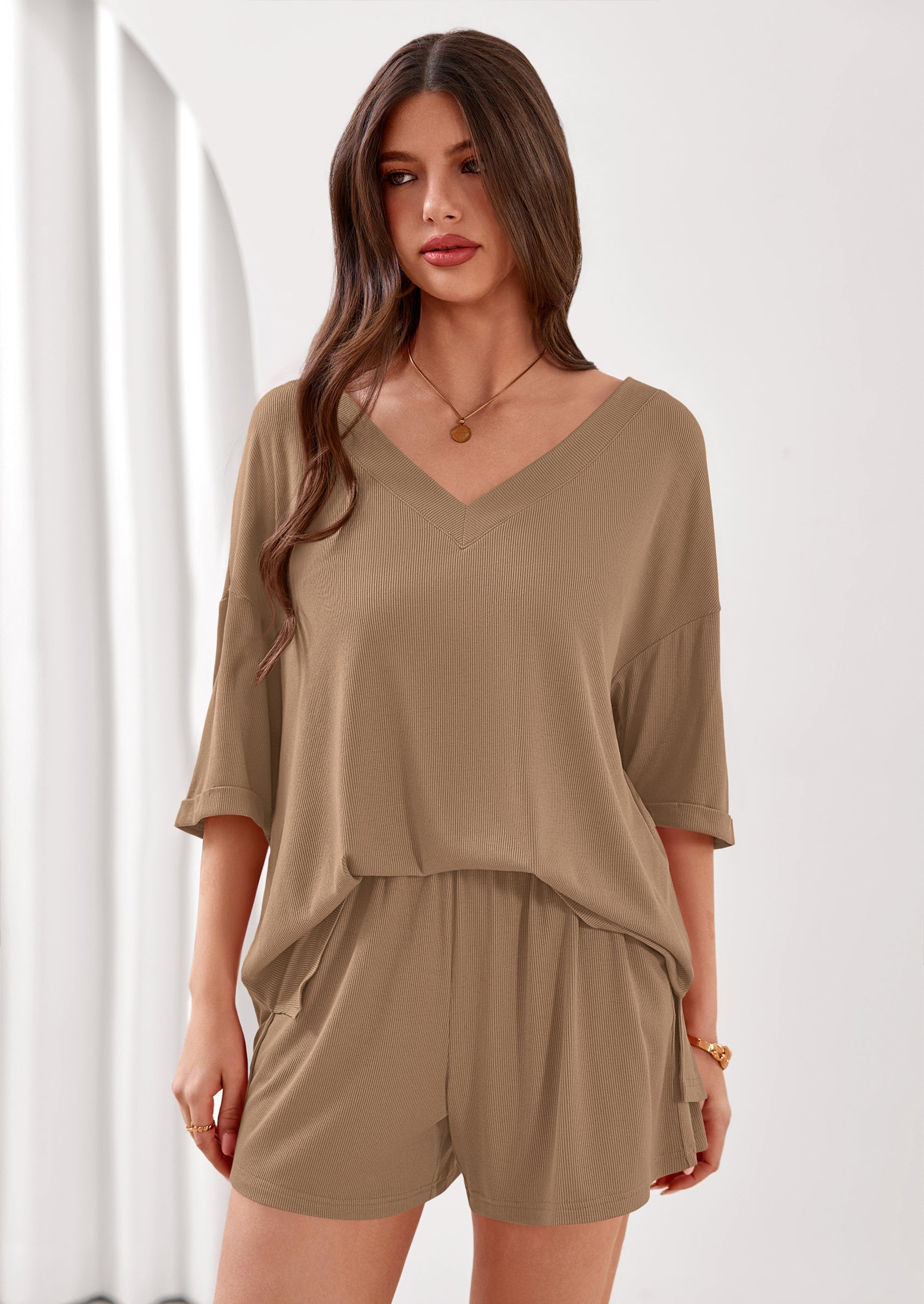 PRETTYGARDEN Womens 2 Piece Sets Oversized Vneck Half Sleeve Tops Shorts Lounge Set Casual Summer Travel Beach Outfits PRETTYGARDEN