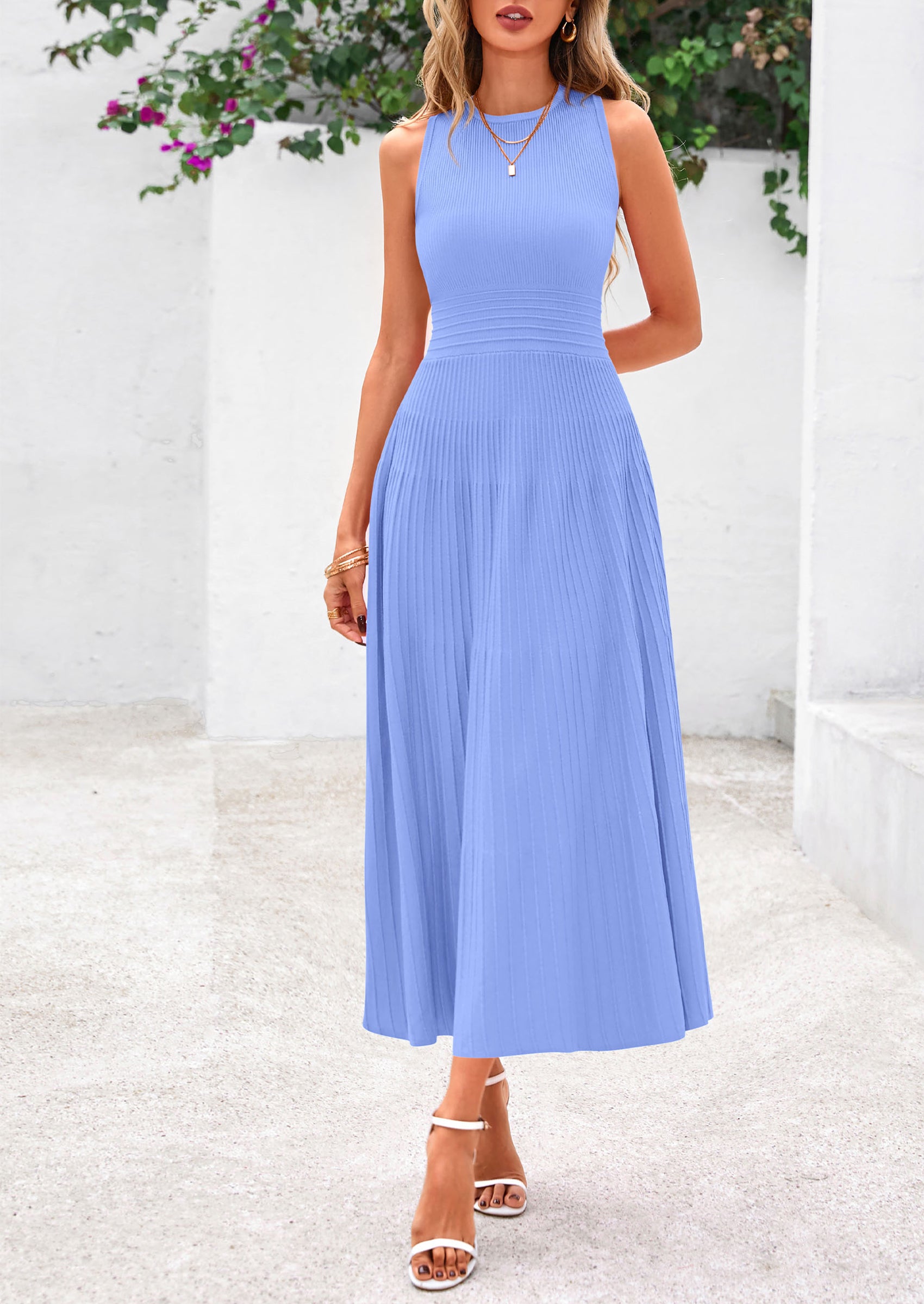 PRETTYGARDEN Spring Casual Dresses for Women Summer Business Work Midi Sleeveless A Line Pleated Cocktail Dress
