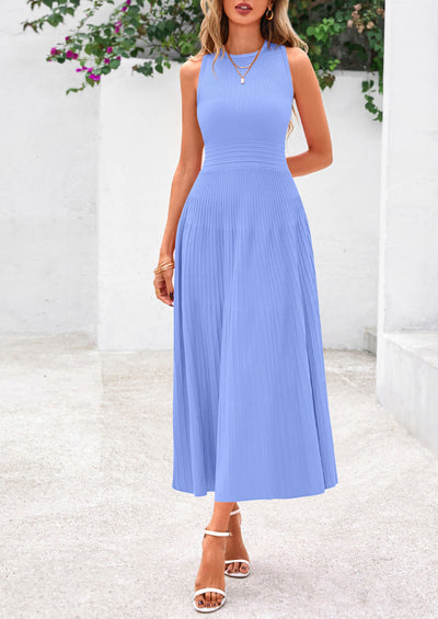 PRETTYGARDEN Spring Casual Dresses for Women Summer Business Work Midi Sleeveless A Line Pleated Cocktail Dress