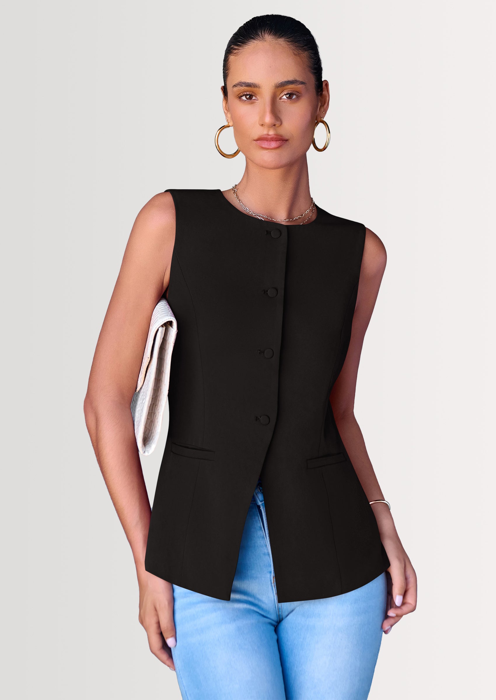 PRETTYGARDEN Women's Suit Vest Tops Summer Dressy Casual Business Button Sleeveless Trendy Fashion Blazer Waistcoat