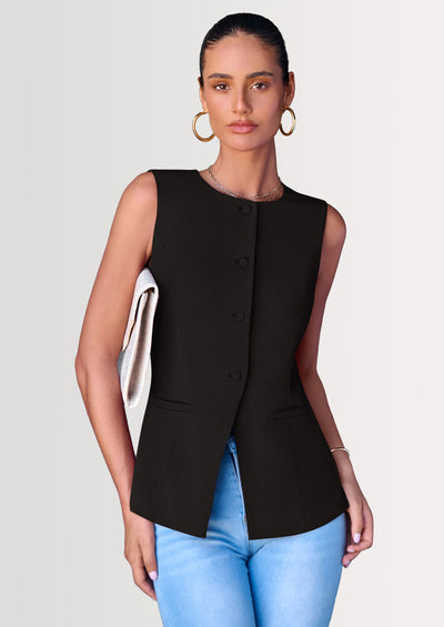 PRETTYGARDEN Women's Suit Vest Tops Summer Dressy Casual Business Button Sleeveless Trendy Fashion Blazer Waistcoat