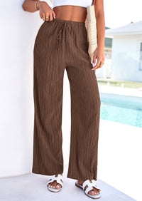 PRETTYGARDEN Womens Palazzo Pants Summer Fashion High Waisted Wide Leg Drawstring Flowy Beach Trousers with Pockets PRETTYGARDEN