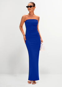 PRETTYGARDEN Women's Semi Formal Cocktail Dresses Strapless Tube Bodycon Ruched Evening Wedding Guest Maxi Dress