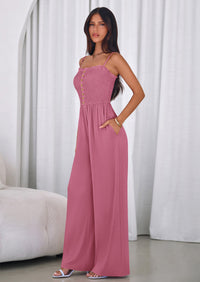 PRETTYGARDEN Jumpsuits for Women Summer Sleeveless Smocked Button Wide Leg Rompers Spring Travel One Piece Outfits PRETTYGARDEN