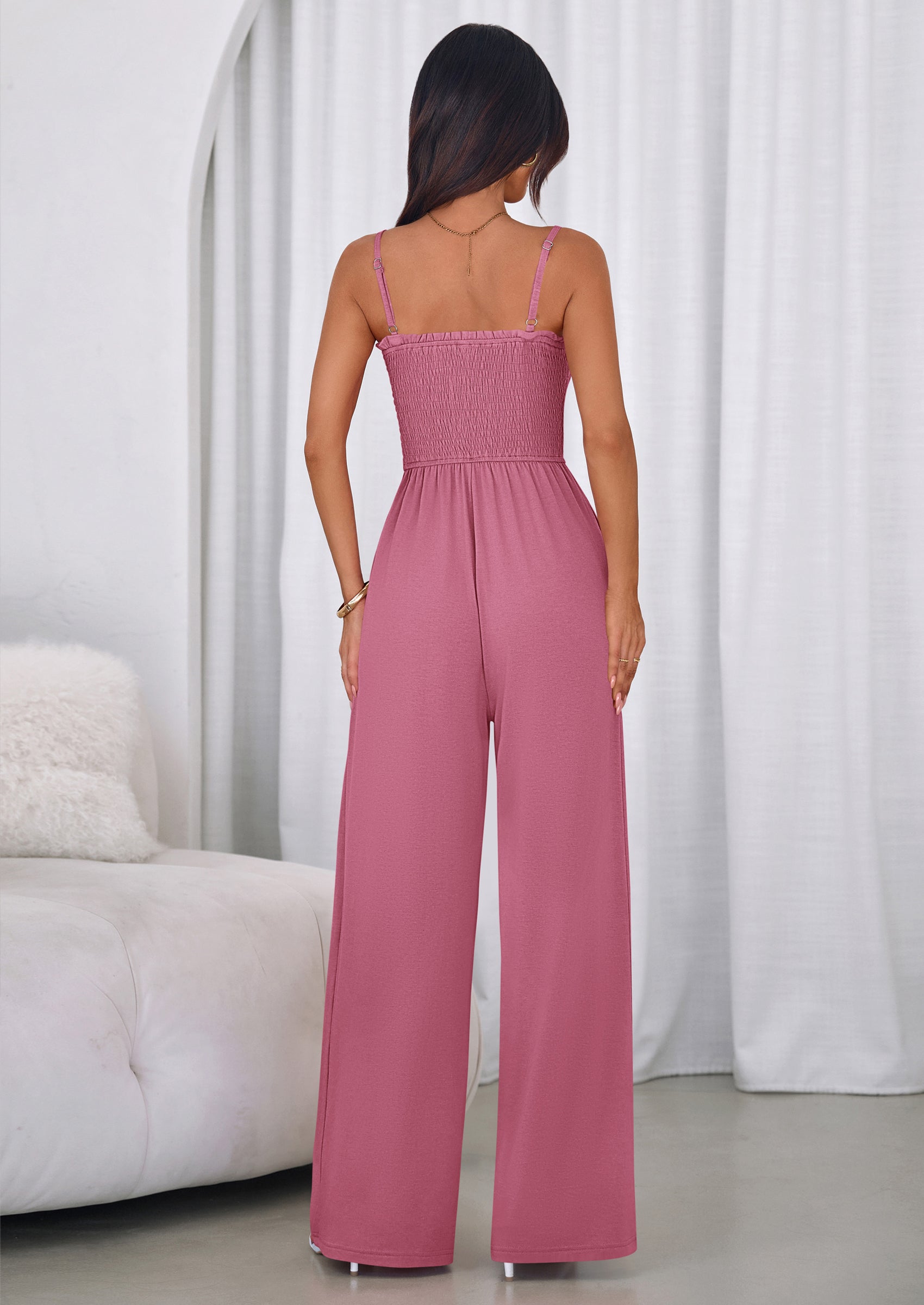 PRETTYGARDEN Jumpsuits for Women Summer Sleeveless Smocked Button Wide Leg Rompers Spring Travel One Piece Outfits PRETTYGARDEN