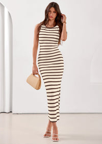 PRETTYGARDEN Sundresses for Women Summer Striped Knit Side Slit Spring Fashion Bodycon Maxi Dress Beach Vacation Clothes PRETTYGARDEN