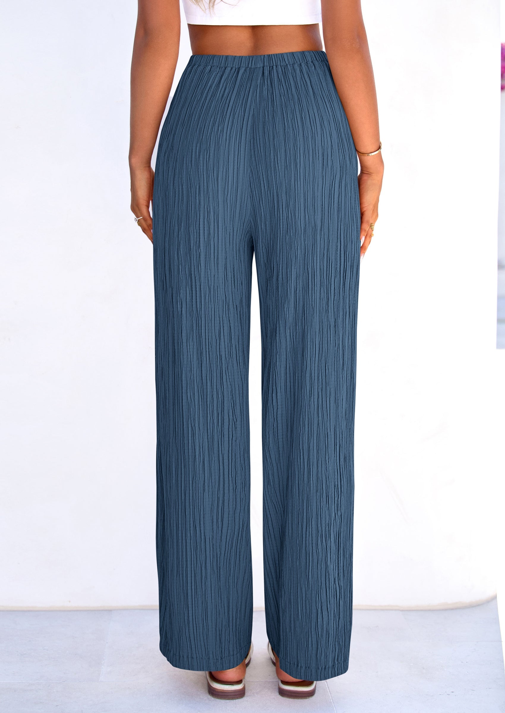 PRETTYGARDEN Womens Palazzo Pants Summer Fashion High Waisted Wide Leg Drawstring Flowy Beach Trousers with Pockets PRETTYGARDEN