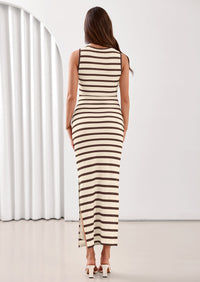 PRETTYGARDEN Sundresses for Women Summer Striped Knit Side Slit Spring Fashion Bodycon Maxi Dress Beach Vacation Clothes PRETTYGARDEN