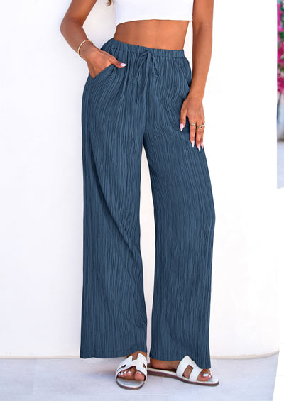 PRETTYGARDEN Womens Palazzo Pants Summer Fashion High Waisted Wide Leg Drawstring Flowy Beach Trousers with Pockets PRETTYGARDEN