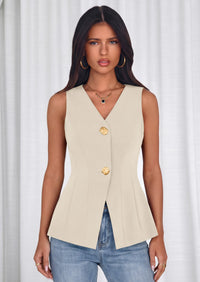 PRETTYGARDEN Womens Summer Sleeveless Blazer Vest Tops Trendy V Neck Button Down Business Casual Suit Vests Waistcoat PRETTYGARDEN