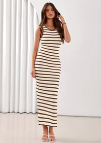 PRETTYGARDEN Sundresses for Women Summer Striped Knit Side Slit Spring Fashion Bodycon Maxi Dress Beach Vacation Clothes PRETTYGARDEN