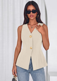 PRETTYGARDEN Womens Summer Sleeveless Blazer Vest Tops Trendy V Neck Button Down Business Casual Suit Vests Waistcoat PRETTYGARDEN