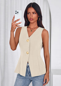 PRETTYGARDEN Womens Summer Sleeveless Blazer Vest Tops Trendy V Neck Button Down Business Casual Suit Vests Waistcoat PRETTYGARDEN