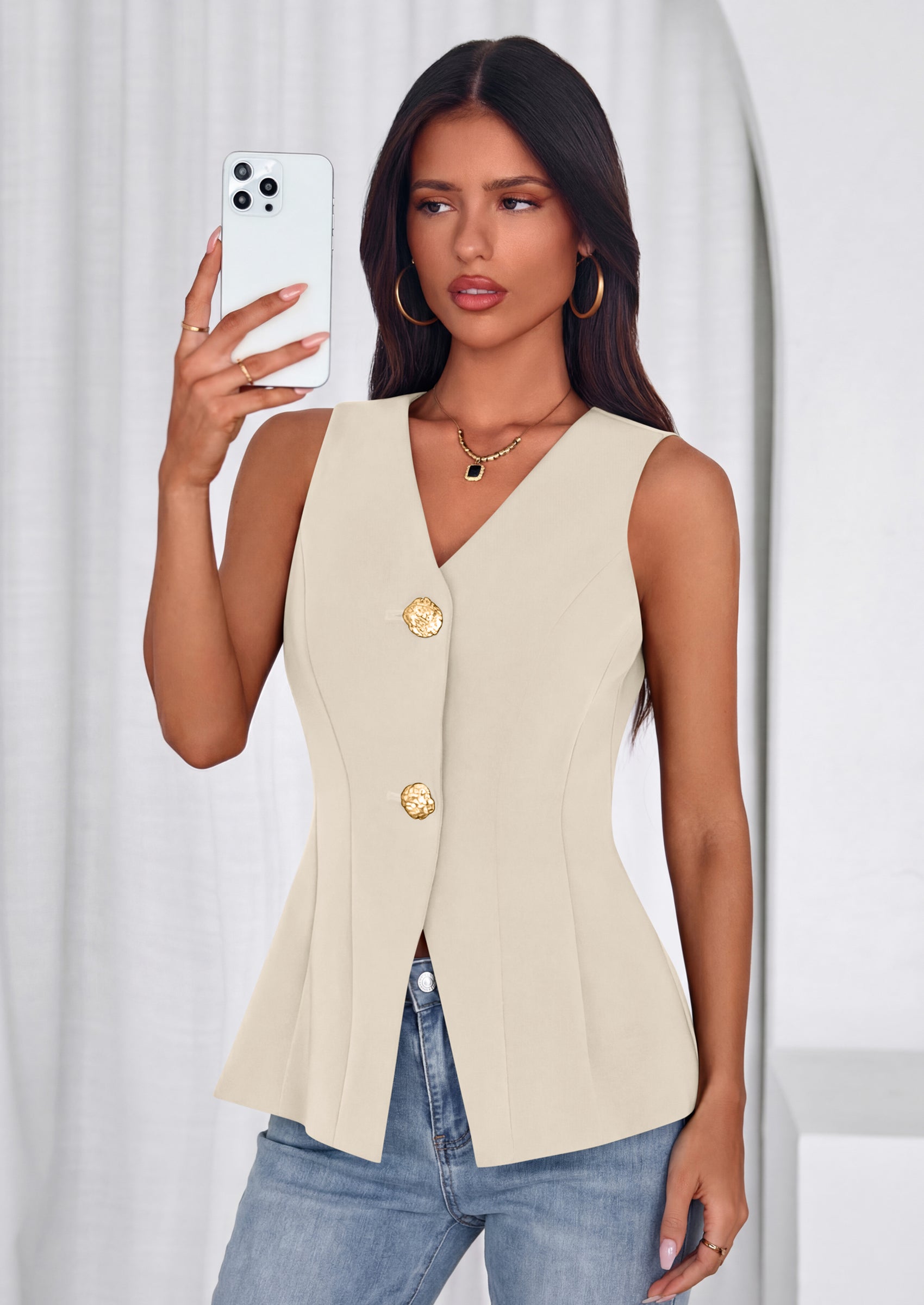 PRETTYGARDEN Womens Summer Sleeveless Blazer Vest Tops Trendy V Neck Button Down Business Casual Suit Vests Waistcoat PRETTYGARDEN