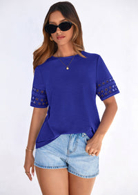 PRETTYGARDEN Summer Tops for Women Lace Short Sleeve T-Shirts Casual Blouses Spring Fashion Clothes Vacation Outfits PRETTYGARDEN