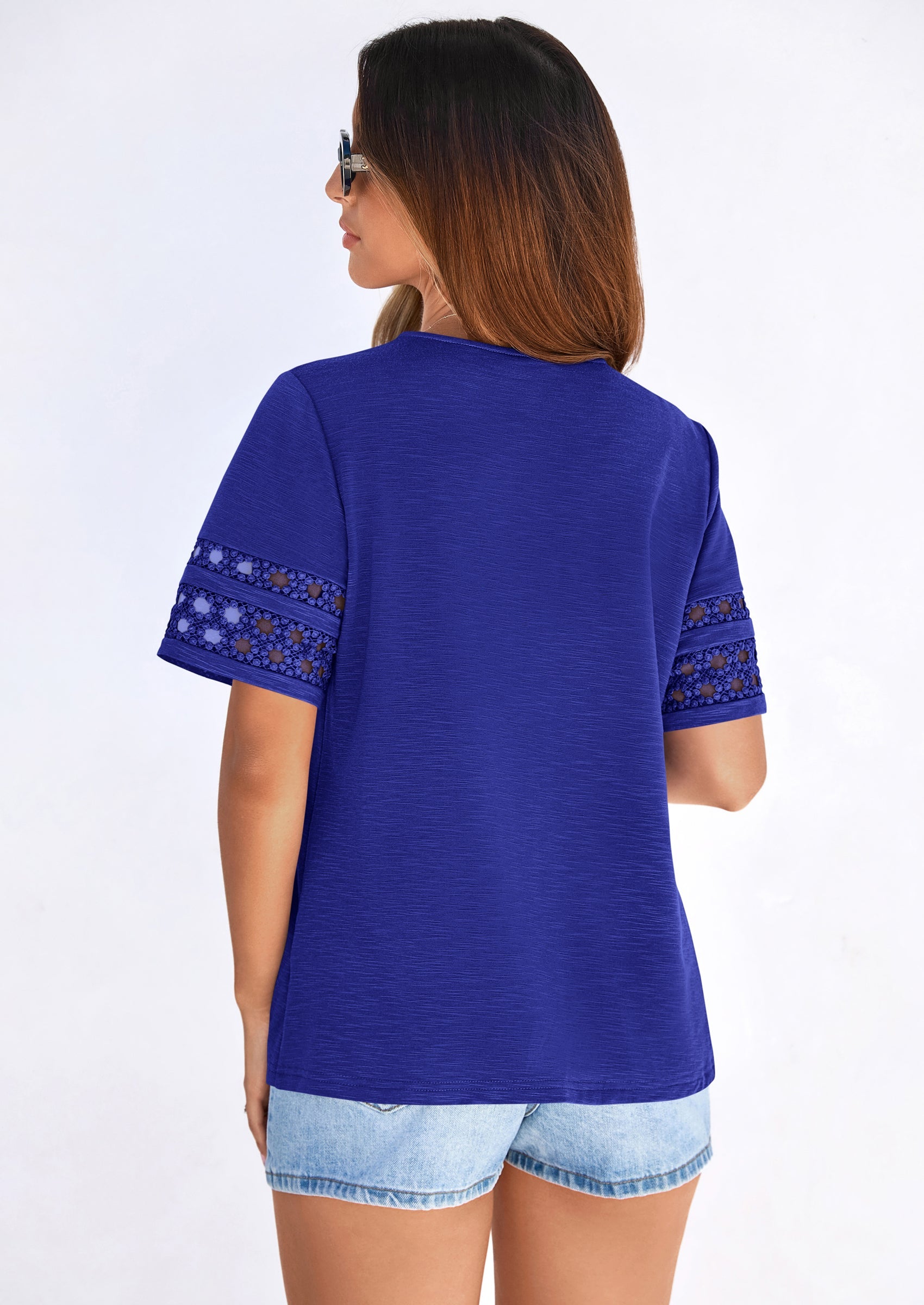 PRETTYGARDEN Summer Tops for Women Lace Short Sleeve T-Shirts Casual Blouses Spring Fashion Clothes Vacation Outfits PRETTYGARDEN