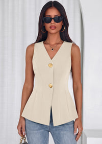 PRETTYGARDEN Womens Summer Sleeveless Blazer Vest Tops Trendy V Neck Button Down Business Casual Suit Vests Waistcoat PRETTYGARDEN