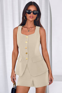 PRETTYGARDEN Womens 2 Piece Matching Sets Fashion Button Down Suit Vest Tops Shorts Set Spring Business Casual Outfits PRETTYGARDEN