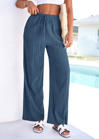 PRETTYGARDEN Womens Palazzo Pants Summer Fashion High Waisted Wide Leg Drawstring Flowy Beach Trousers with Pockets PRETTYGARDEN