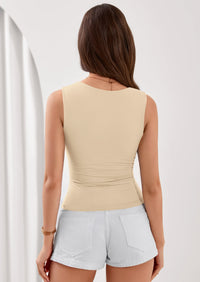 PRETTYGARDEN Tank Top for Women Summer Sleeveless Square Neck Double Lined Ruched Crop Tops Spring Going Out Y2k Clothes PRETTYGARDEN