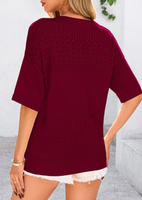 PRETTYGARDEN Women's Short Sleeve Sweater Tops Spring Summer Casual V Neck Ribbed Knit Trendy Eyelet Blouse T Shirts