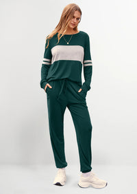 PRETTYGARDEN Women's Color Block 2 Piece Spring Tracksuit Crewneck Long Sleeve Tops Long Sweatpants Outfits Lounge Sets