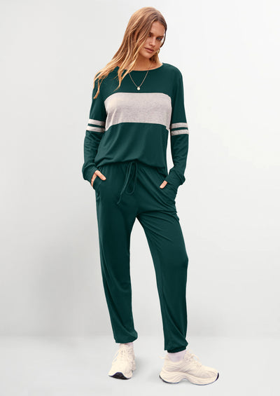 PRETTYGARDEN Women's Color Block 2 Piece Spring Tracksuit Crewneck Long Sleeve Tops Long Sweatpants Outfits Lounge Sets