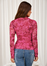 PRETTYGARDEN Women Button Down Floral Shirts Fall Trendy Long Sleeve V Neck Ruched Fitted Mesh Blouse Tops Date Outfits