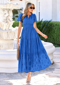 PRETTYGARDEN Womens Boho Maxi Dress Floral Summer Spring Short Sleeve V Neck A Line Embroidered Beach Vacation Dresses