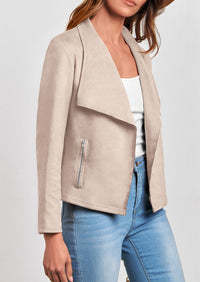 PRETTYGARDEN Women's Faux Suede Jackets Fashion Fall Clothes Long Sleeve Open Front Cropped Coat Outwear