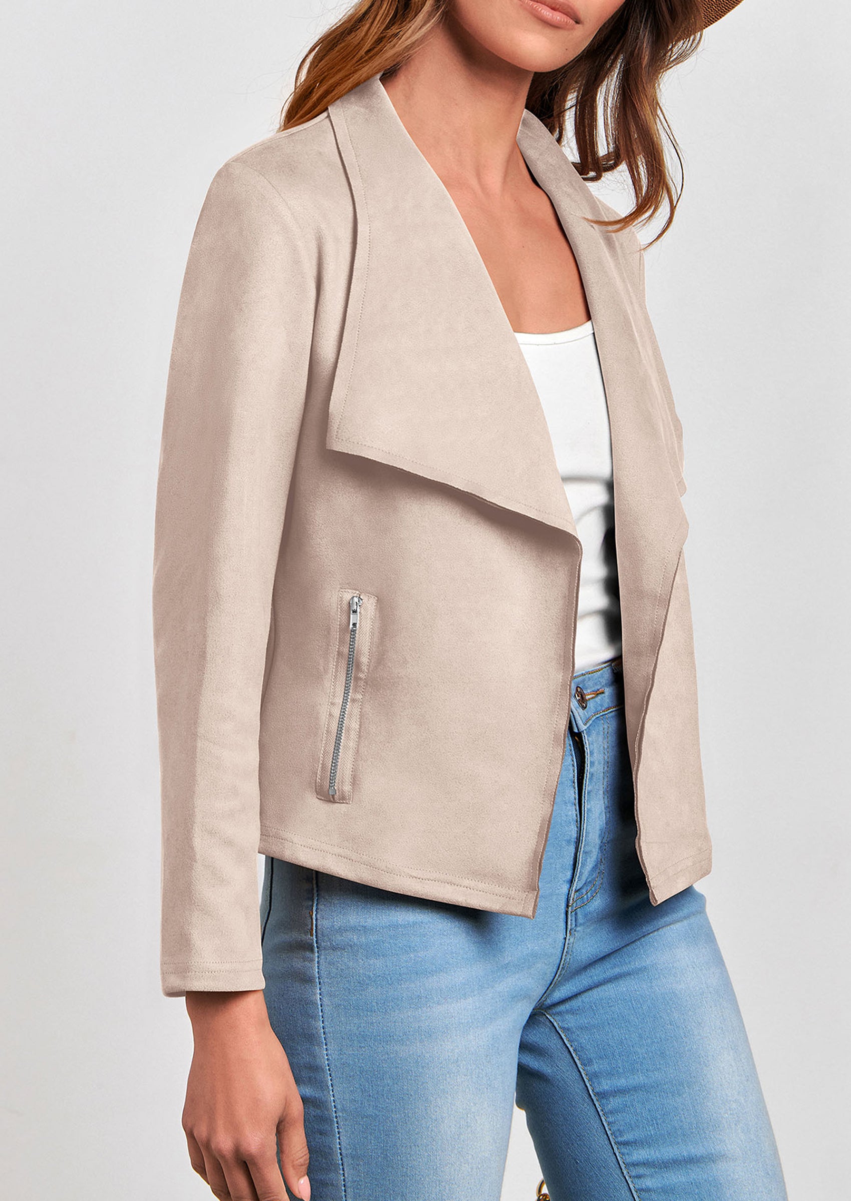 PRETTYGARDEN Women's Faux Suede Jackets Fashion Fall Clothes Long Sleeve Open Front Cropped Coat Outwear