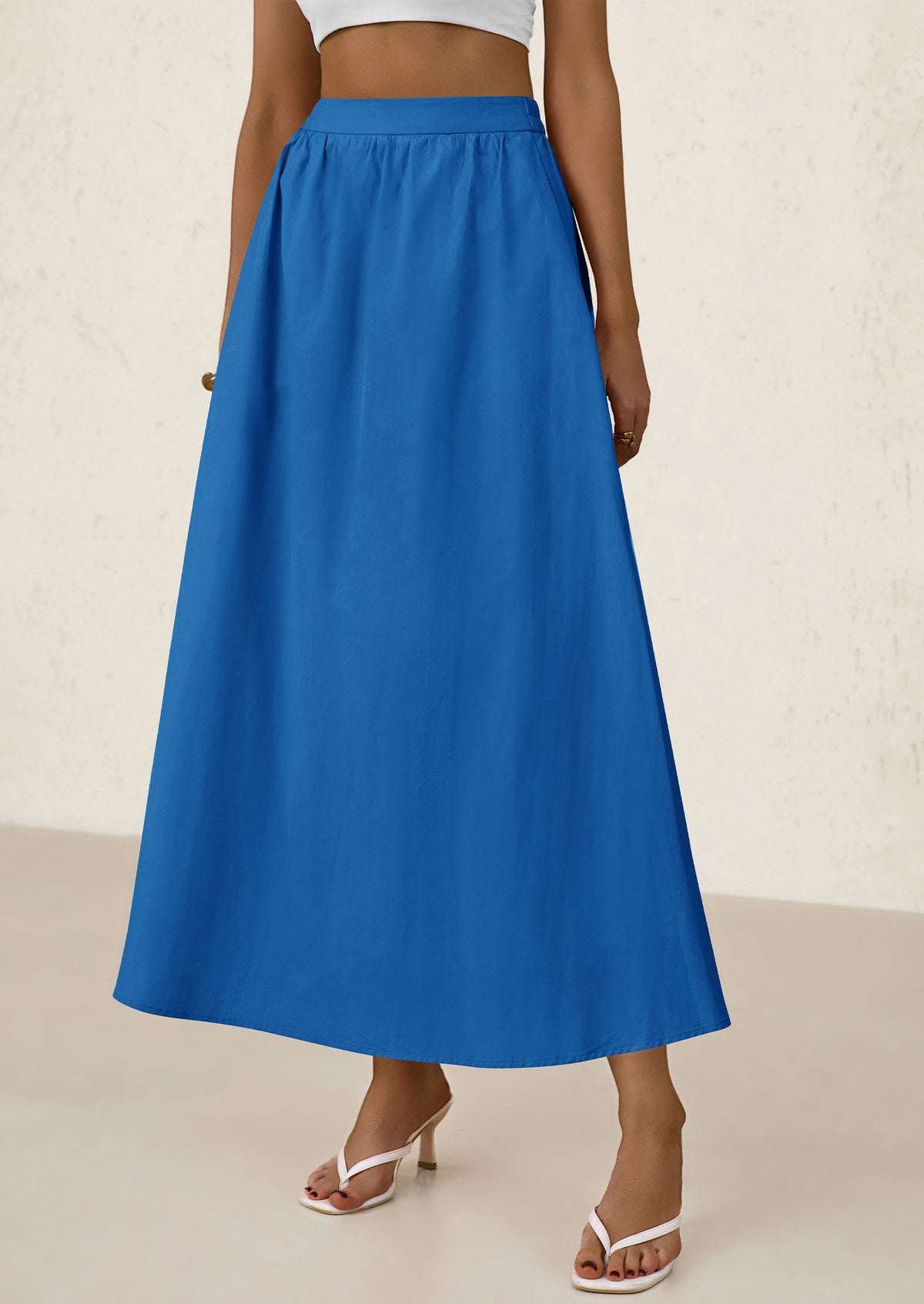 Women's Maxi Skirts 2025 Summer Trendy Ruffle High Waisted Casual Long Flowy Skirt with Pockets