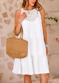 BTFBM Women Summer Halter Dresses Casual Spring 2025 Sleeveless A-Line Tiered Swing Mini Dress Beach Vacation Sundress