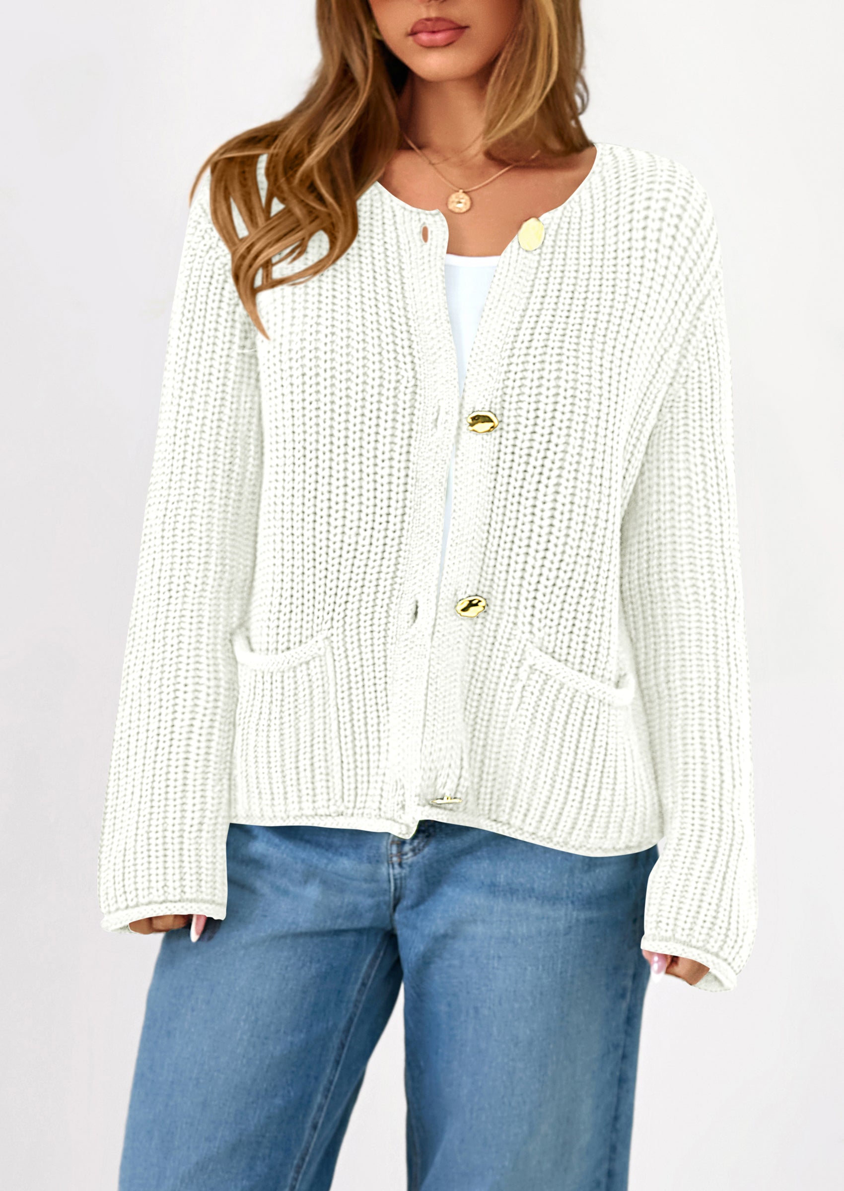 PRETTYGARDEN Cardigan Sweaters for Women Trendy Oversized Knit Chunky Button Cardigans Fall Winter Outfits with Pockets